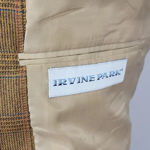 Irvine Park Men's Tweed Sport Coat Blazer Two‎ Button Brown Plaid Multicolor 40R